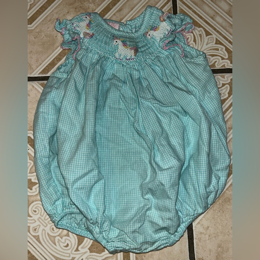 Aqua Gingham Kids Romper